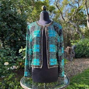 Vintage Mark & John by Gopal cropped open front silk sequin jacket - size M